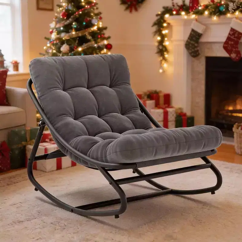 COZONY Oversized Papasan Rocking Chair, Thick Cushion 450 LBS Support Indoor Outdoor Rocking Egg Chair for Bedroom Living Room Patio Porch Garden