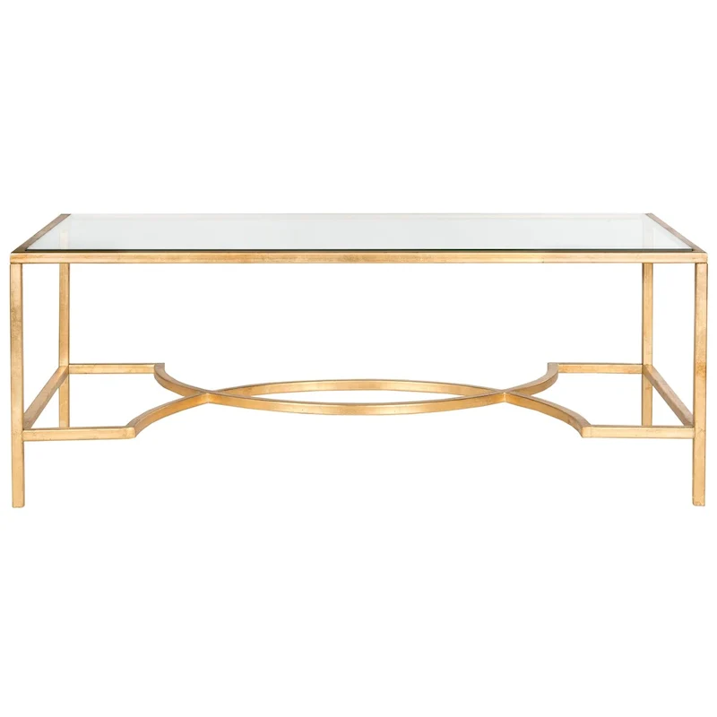 Gold / Silver Rectangle Coffee Table, Iron Frame & Glass Top, 48