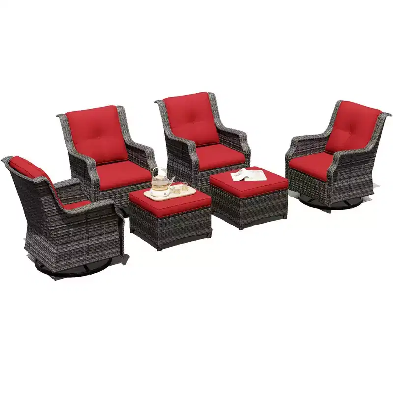 UPTIOT 6-Piece Swivel Rocker Set with Ottoman: 360 Rotation & All-Weather Olefin Fabric
