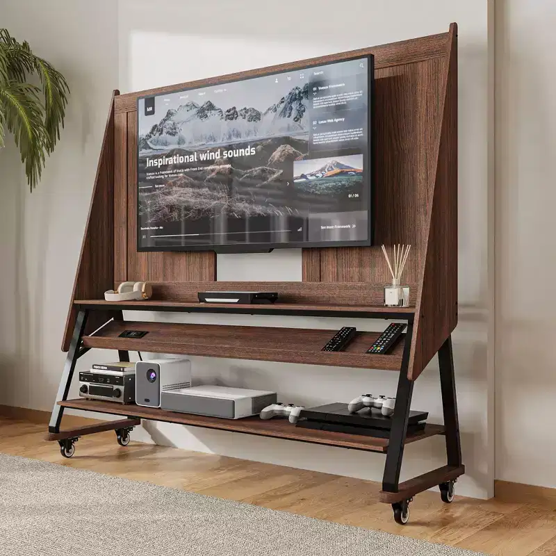 Famapy Modern Mobile TV Stand with Integrated Power Outlets - Supports 42 - 60 Inch TVs, Stylish Design for Home Entertainment Spaces