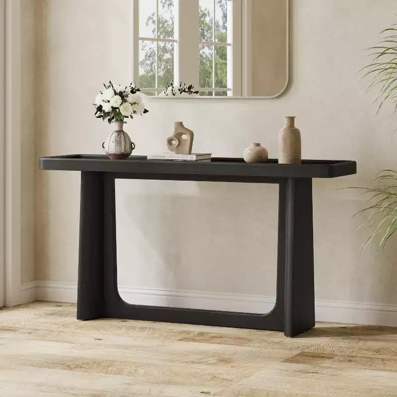 Console Table with Tray-Top Design — Distressed Black Finish