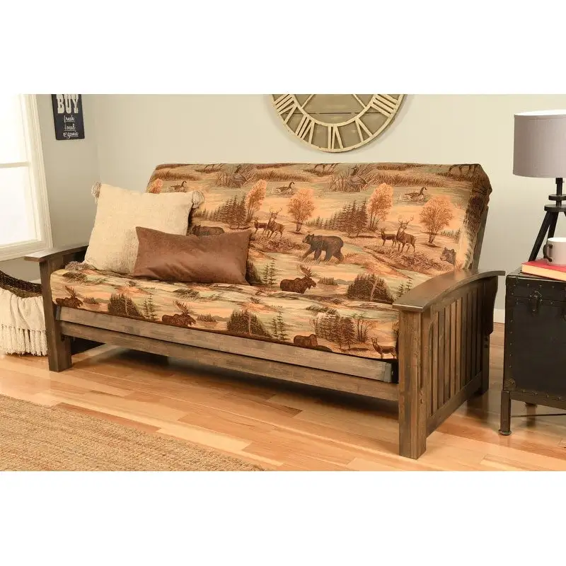 Washington Full-Size Futon Frame with Mattress – Convertible Sofa Bed for Living Room