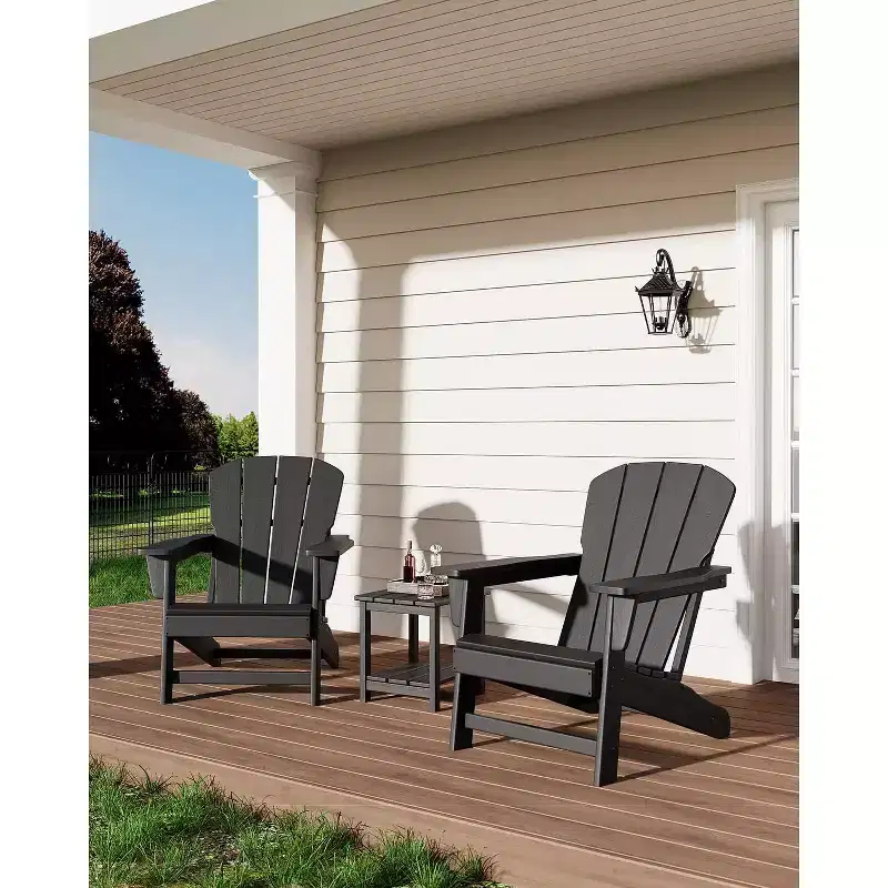 Outdoor Adirondack Chairs, HDPE Plastic Patio Chairs for All Weather, Weather-Resistant Fire Pit Chair with Wide Armrests & Slatted Back