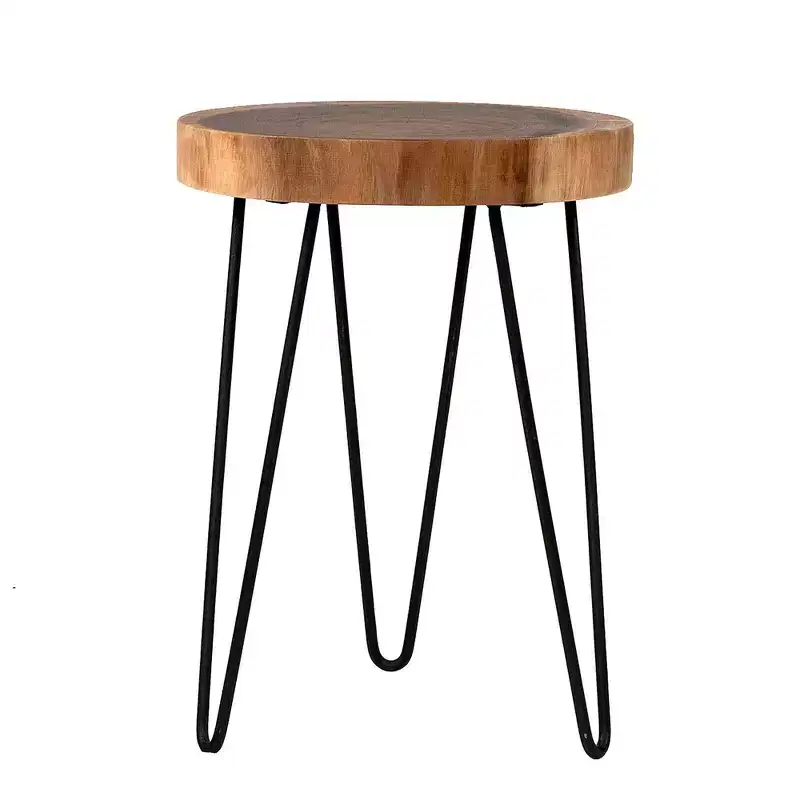 Freeform Side Table with Iron Base Brown/Black