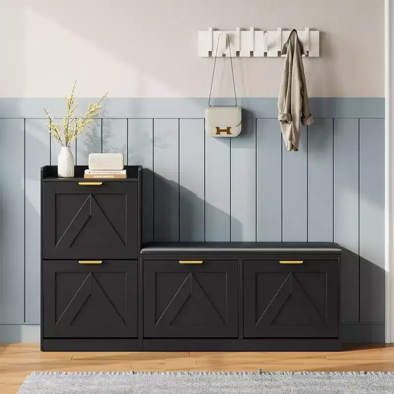Entryway Shoe Cabinet Bench with 4 Flip Drawers & Cushioned Seat – Holds 40 Pairs, 340 lb Capacity