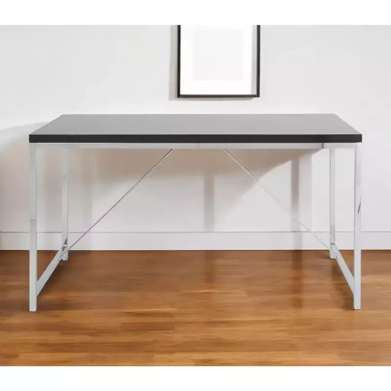HomeRoots 54 Black and Silver Wood and Stainless Steel Writing Desk