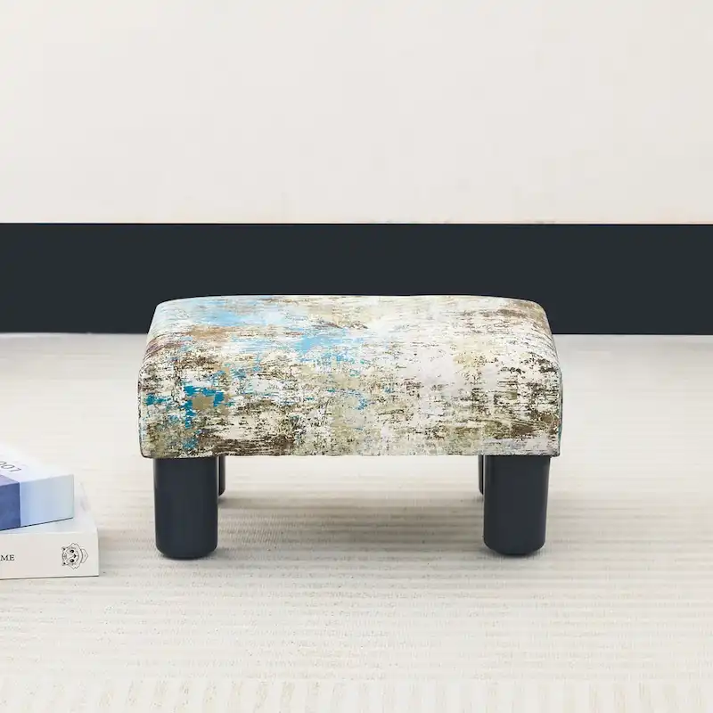 Adeco Velvet Foot Stool Ottoman with Tufted Button