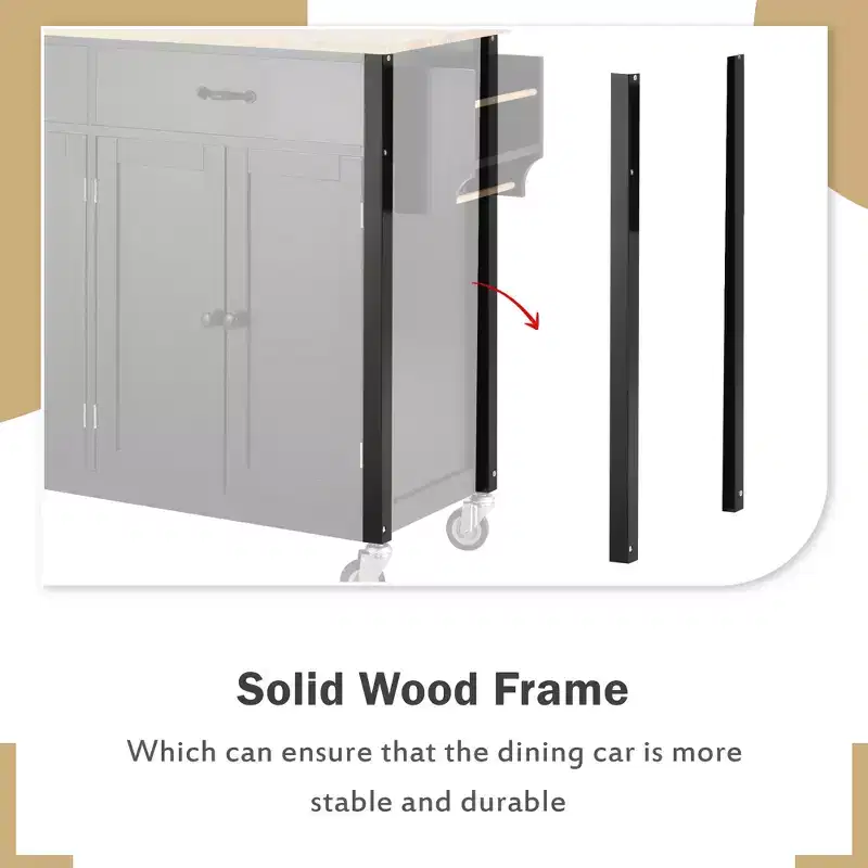 Whisen Modern Wood Kitchen Island with Spice Rack and Drawers