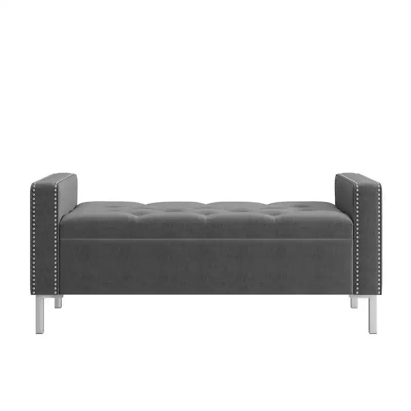 Dark Blue / Gray / Light Blue Square Arm Tufted Storage Ottoman – Single Seat