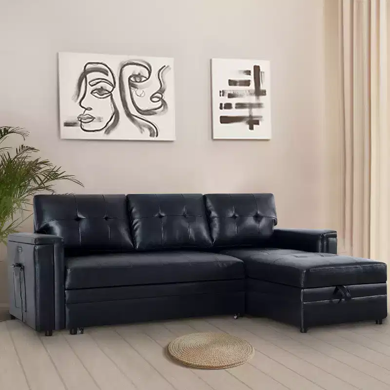 Home Imports Emporium Reversible Sleeper Sectional Sofa  Convertible Couch with Storage Chaise & Built-In USB Ports for Modern Living Rooms