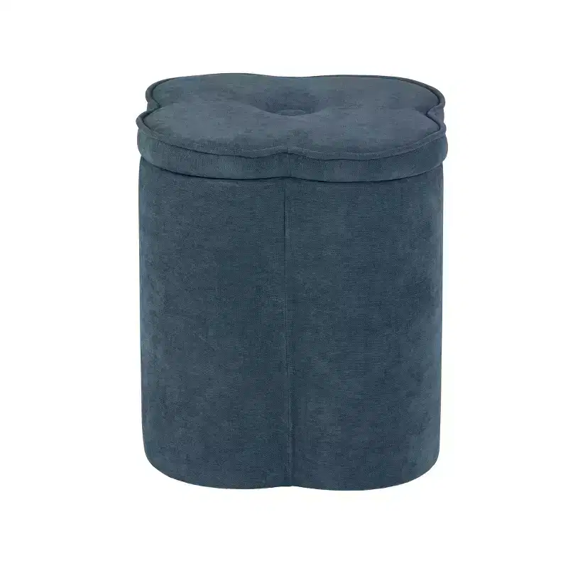 Crestview Collection Navy Upholstered Flower Ottoman with Storage
