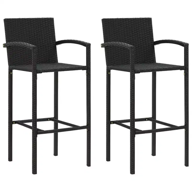 vidaXL Bar Stool Set of 2 Brown PE rattan, powder-coated steel Standard