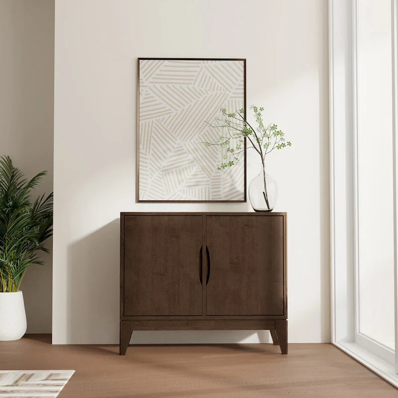WYNDENHALL Pearson SOLID HARDWOOD 38 Wide Rectangle Modern 2 Door Sideboard Buffet/Storage Cabinet in Walnut Brown