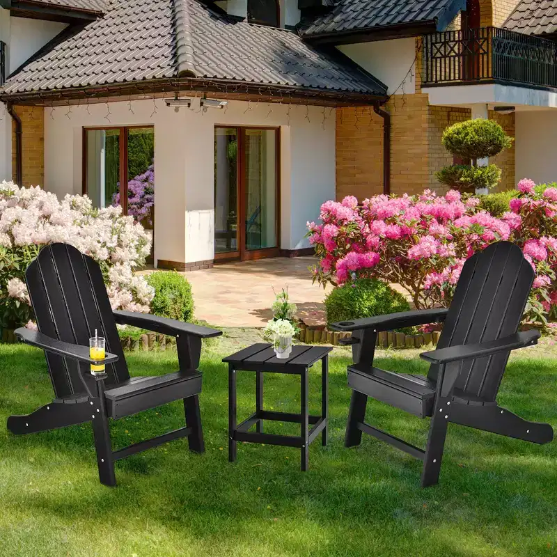 Costway 4PCS Patio Adirondack Chair Weather Resistant Garden Deck W/Cup Holder White\Black\Grey\Turquoise\Navy\Red