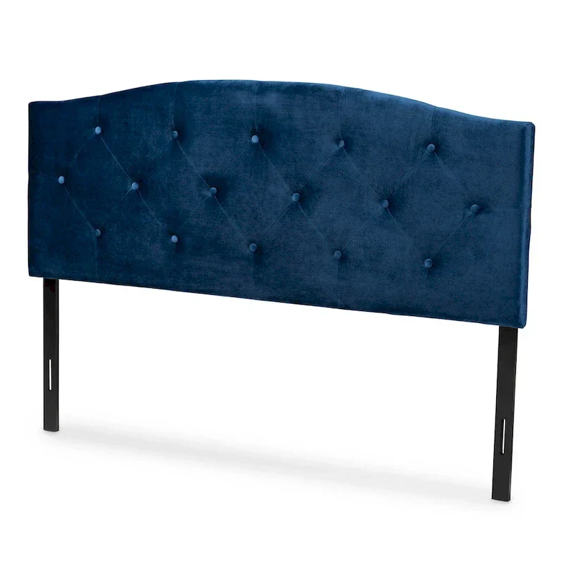 Navy Blue Velvet Arched Headboard, Button Tufted, Queen/Full/King