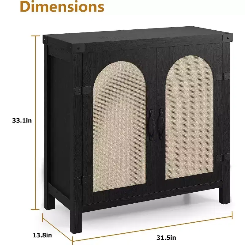 Rattan-Accent Buffet Cabinet with Storage, Adjustable Shelves Sideboard, Synthetic Rattan Doors Storage Cabinet for Living Room, Dining Room