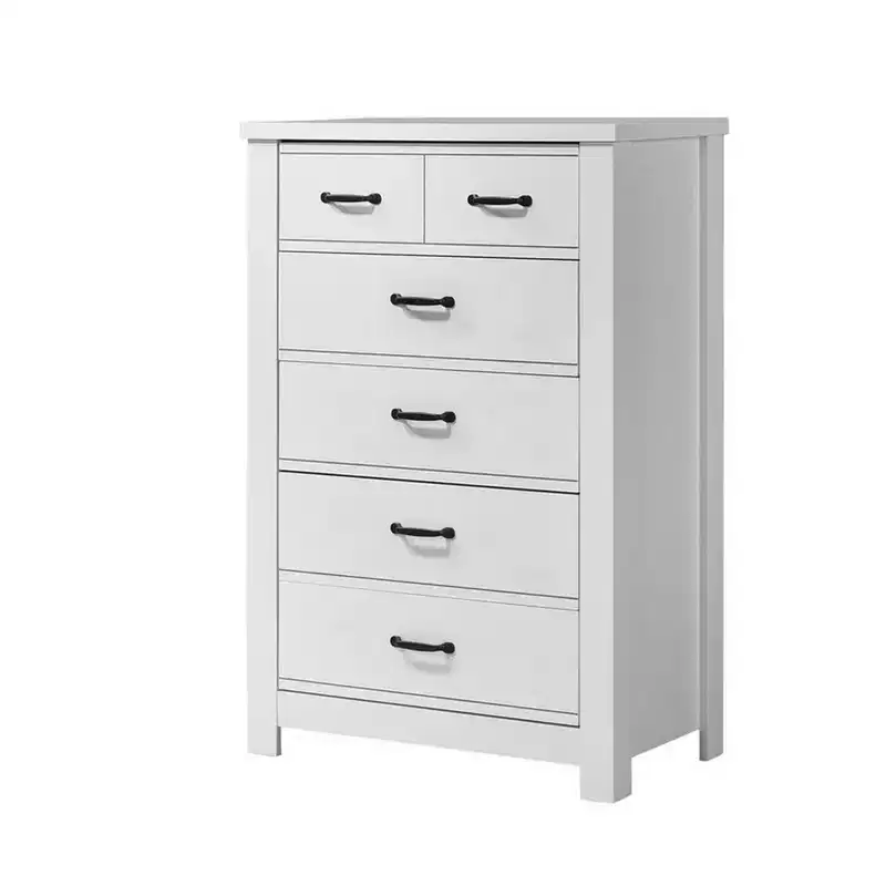 47" Dresser with 6 Drawers White - : Contemporary Bedroom Furniture, Space-Saving Design