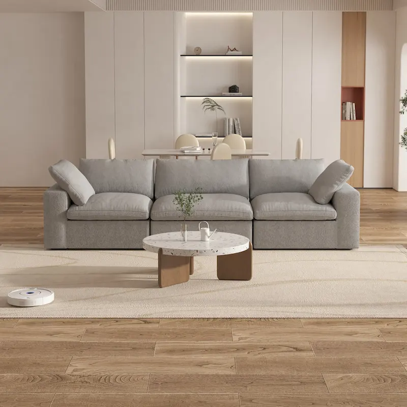 120 inch Contemporary Soft Commix Down Filled Cushions 3-Piece Sectional Sofa