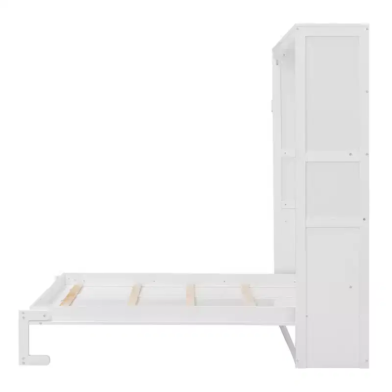 Full/Queen Murphy Bed with Built-In Shelves White/Gray