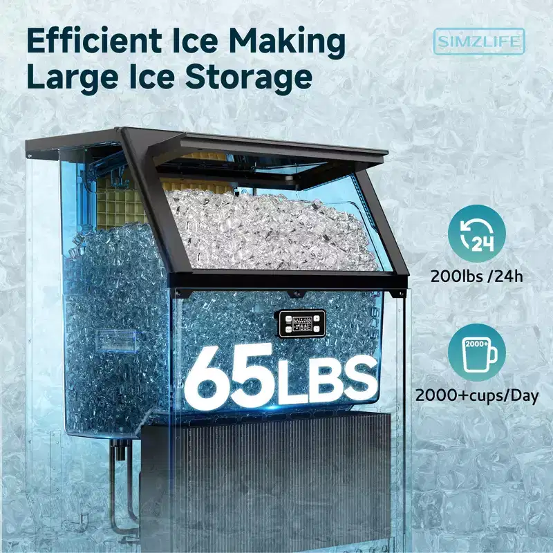 EUHOMY 200 Lbs./24H Ice Maker, Household & Commercial, Undercounter, 65 Lbs. Storage, Self-cleaning, for Kitchen/Party/Bar, Stainless Steel, Black