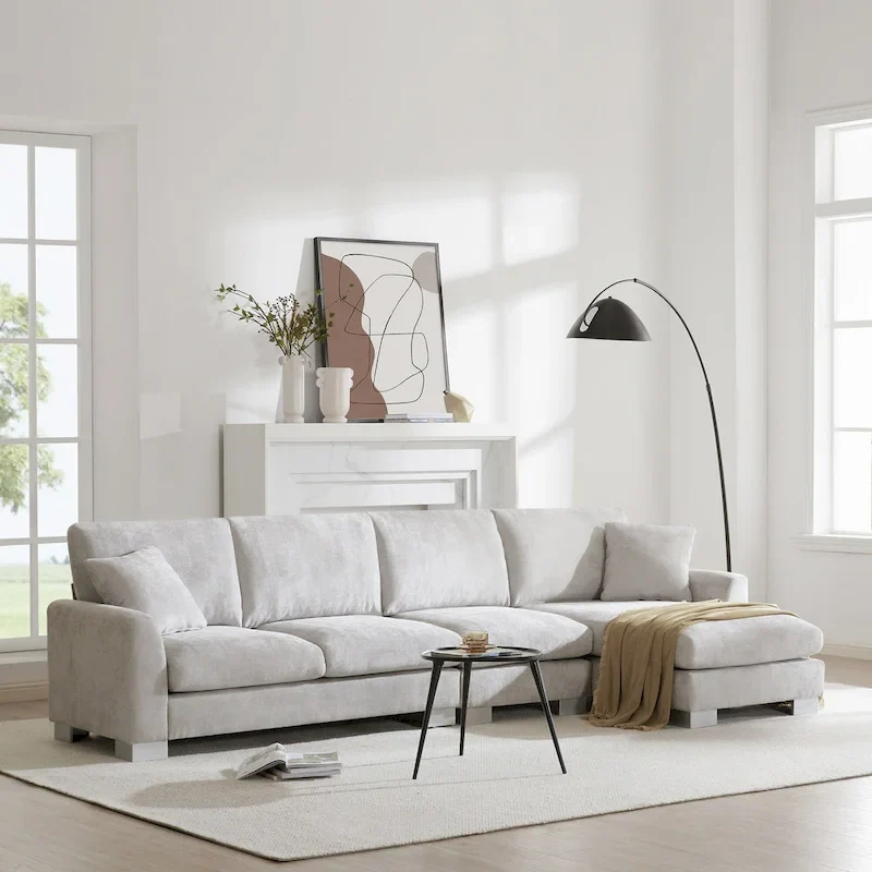 119 Spacious L-Shaped 5-Seater Sectional Sofa with Chaise Lounge and 2 Decorative Pillows for Living Room