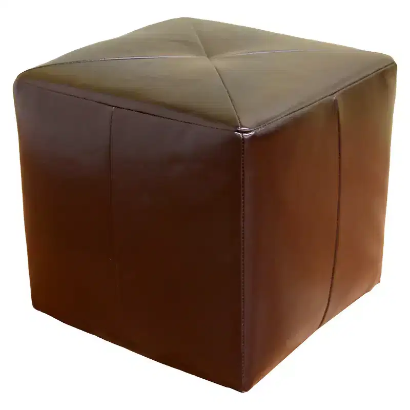 Dark Brown Bonded Leather Cube Ottoman
