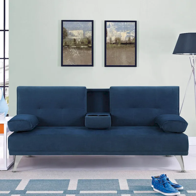 3-Seat Convertible Sofa Chaise with Sleeper – Navy, Twin, 1-Person Sleeper