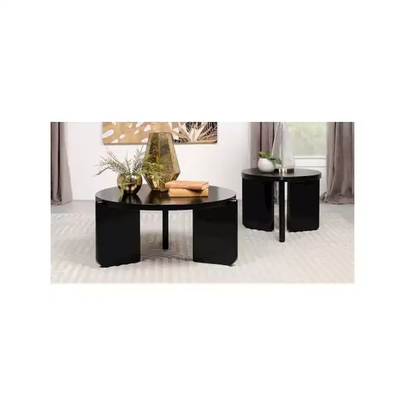 Black Round 2-Piece Solid Wood Coffee & End Table Set