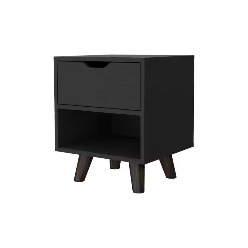 Black Wood One-Drawer Nightstand, for 1