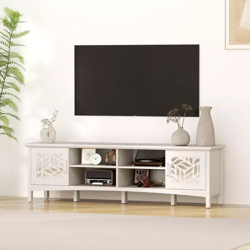 Bestier Modern TV Stand for TVs up to 75, TV Console with Adjustable Storage Shelf, Decorative Mirror, Entertainment Center for Living Room