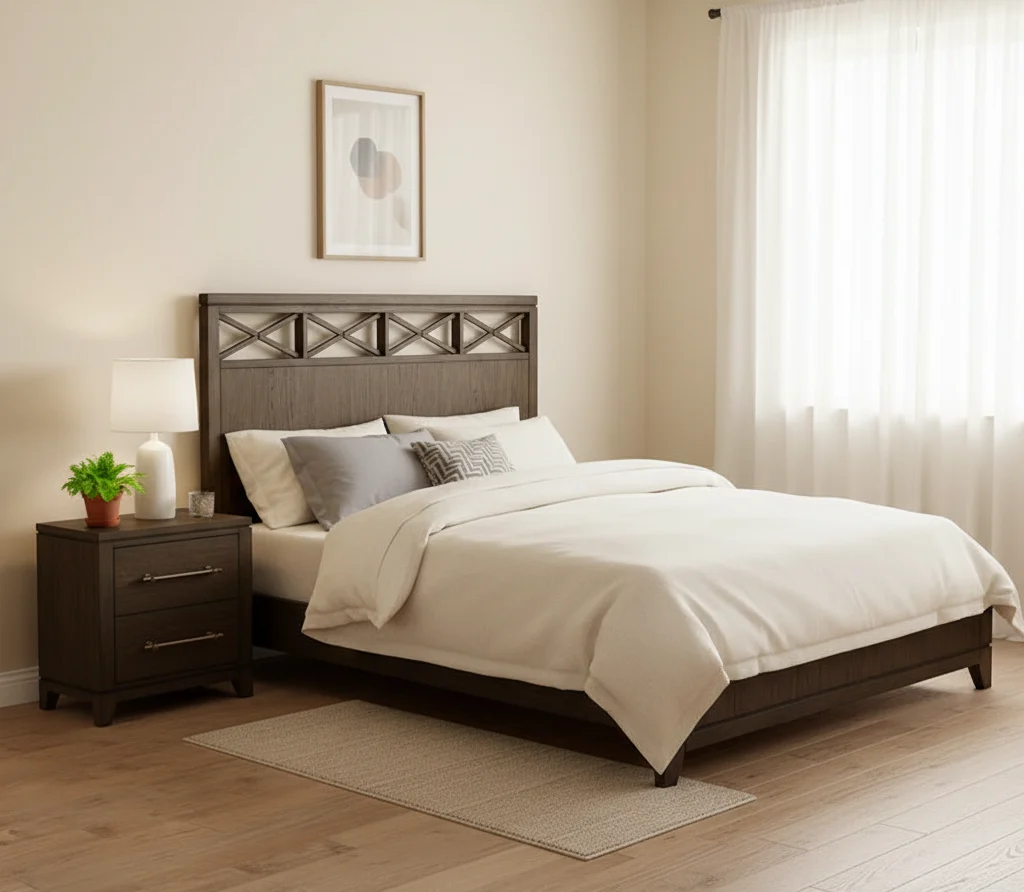 Modern Contemporary Dark Brown Bedroom Set Bed Nightstand Chest
