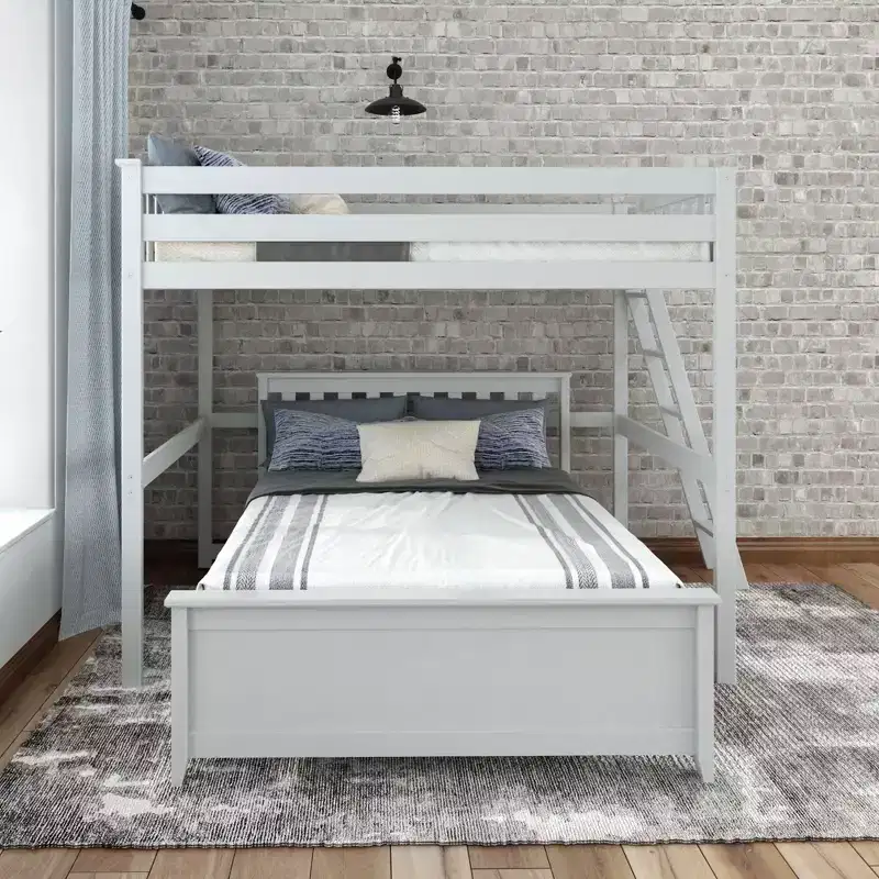 L-Shaped Full over Full Bunk Bed with Ladder on End