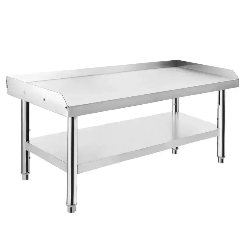 36x28x24 Stainless Steel Equipment Grill Stand Table,1000 lbs Top Shelf,220 lbs Bottom Shelf,Adjustable Legs,2 Edge Baffle