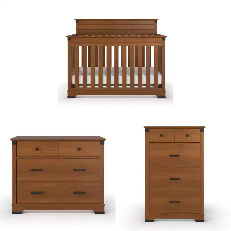 Redmond Full Panel Crib, Dresser and Chest Nursery Set, 3-Piece, Includes 4-in-1 Convertible Crib, Dresser and Chest