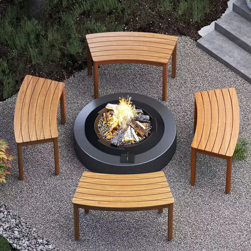 Costway Outdoor Curved Acacia Wood Bench Set of 4 Patio Garden Backless Fire Pit Bench