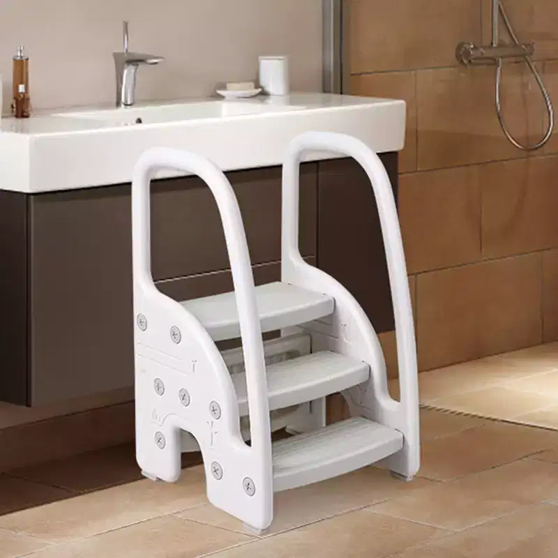Kids Learning Helper Tower Stool with Side Handles, 3 Step Toddler Standing Stool with Non-Slip Pads for Bathroom Sink & Kitchen Counter