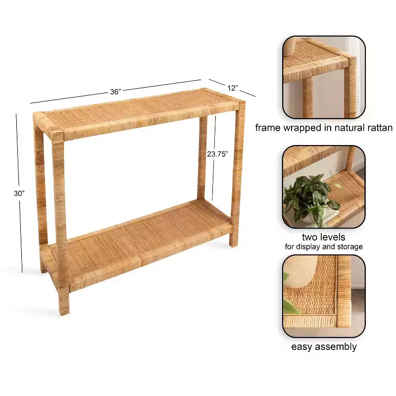 Kate and Laurel Rafina Rattan Console Table, 36x12x30, Natural