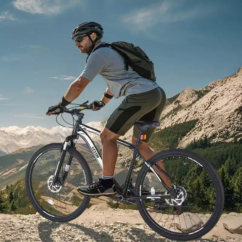 VEVOR Mountain Bike, 29-inch MTB Bicycle with Front Suspension, 21-Speed SHIMANO Twist Shifter, Dual Disc Brakes, Aluminum Alloy Frame,Black
