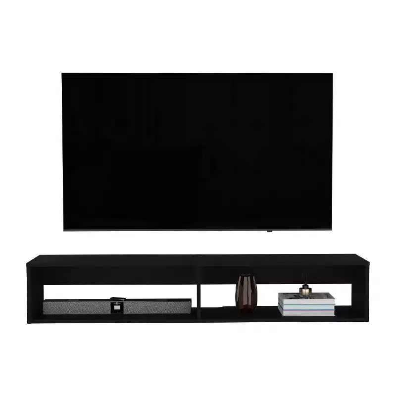59 Inch Modern Floating TV Stand, 2-Tier Shelves, Cable Management, Black