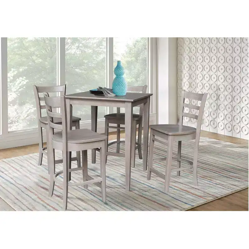 30"x30" Counter Height Dining Set with 4 Emily Stools Washed Gray/Taupe - International Concepts
