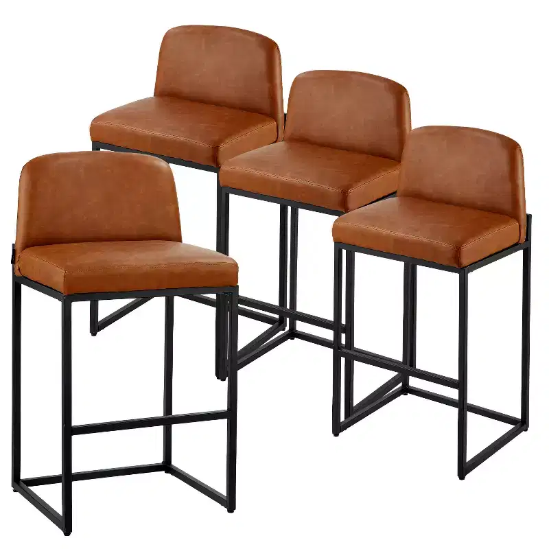 VEVOR Bar Stool Set of 4, 27 inch Counter Height Stools, Modern PU Leather Counter Barstool with Backrest, Metal Legs, Easy Assembly, Brown