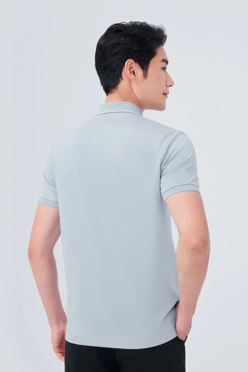 Waffle-Knit Buttonless Polo – Coral Red