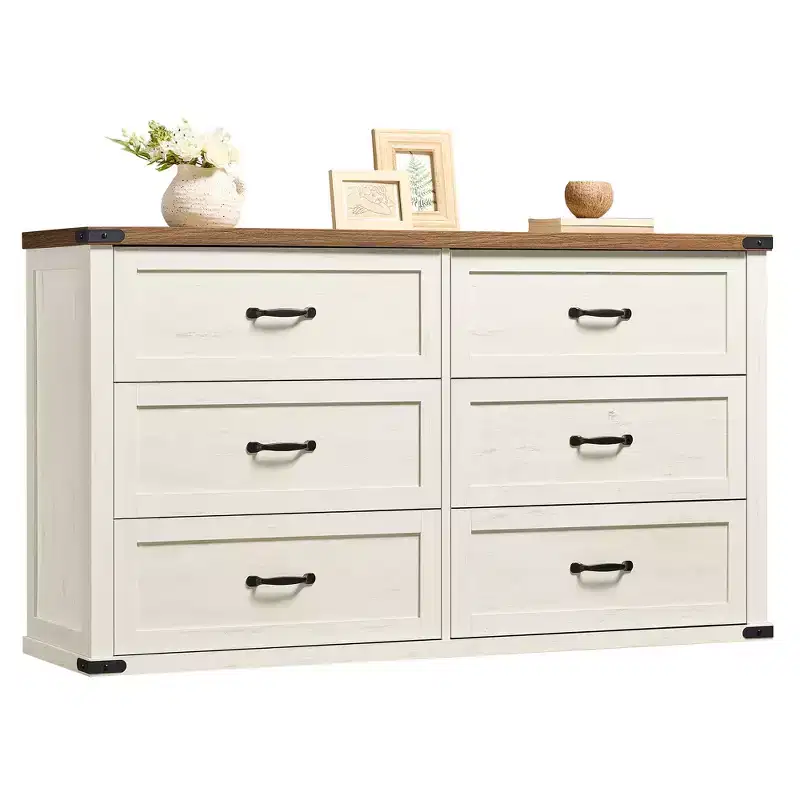 VASAGLE LIRY Collection - 6-Drawer Dresser,54-Inch Wide Modern Farmhouse Chest of Drawers with Metal Handles,TV Stand,Anti-Tipping