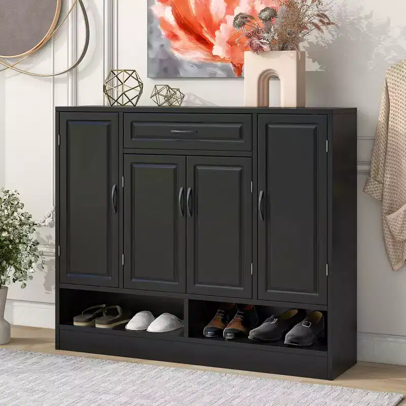 Modern Freestanding Shoe Cabinet Side Board with Adjustable Shelves/Flip Drawers,Minimalist Shoe Rack for Corridors, Entrances