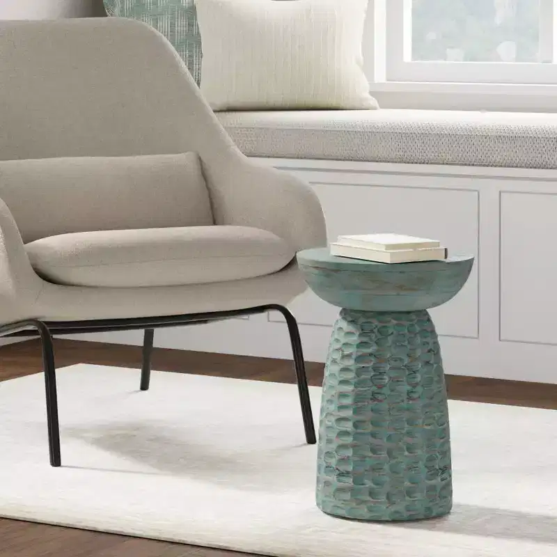 Willis Wooden Accent Table Teal Wash - WyndenHall: Mid-Century Modern, Mango Wood, Scratch-Resistant