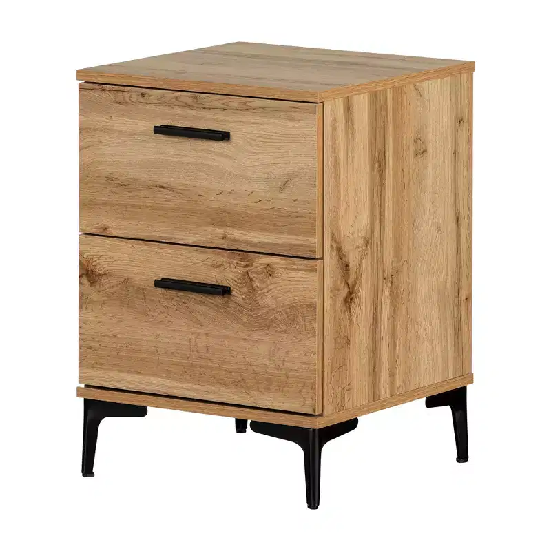 South Shore Musano Nightstand Nordik Oak: Modern Urban Bedside Table with Metal Handles, 2 Drawers