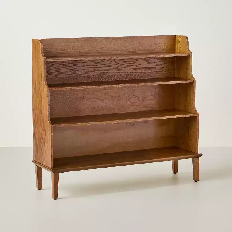 Wide Waterfall-Style Bookshelf – Oak Brown