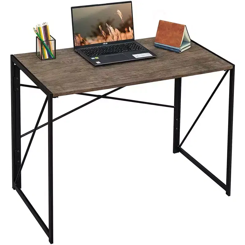 Modern Small Computer Folding Desk For Home Office, Brown, 39in