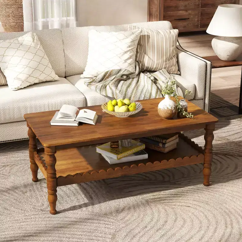 Vintage 43 Solid Wood Rectangle Coffee Table with Storage Shelf