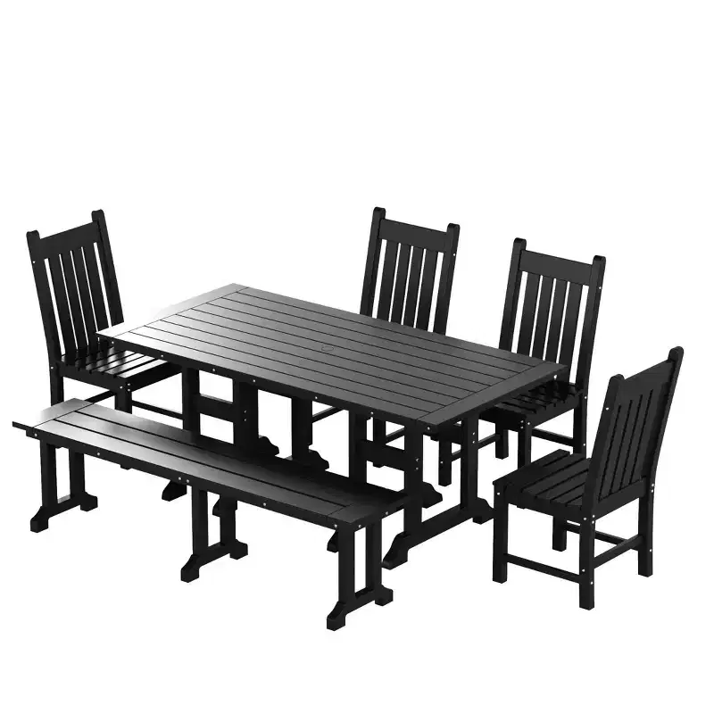 WestinTrends 6 Piece Outdoor Patio Dining Set Outdoor Table and Bench Chair Set
